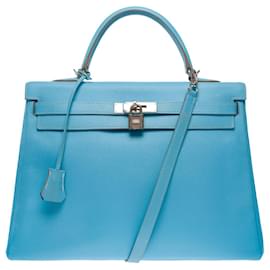 Hermès-Hermes Kelly bag 35 in Blue Leather - 101266-Blue
