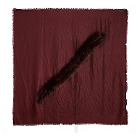 Fendi-Crimson Silk Wool fur shawl scarf-Dark red