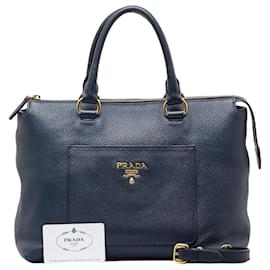 Prada-Prada Vitello Handtasche Leder Handtasche 1BA063 in guter Kondition-Blau