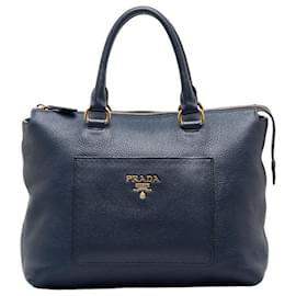 Prada-Prada Vitello Handtasche Leder Handtasche 1BA063 in guter Kondition-Blau