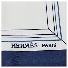Hermès-Hermes White Aux Fleurs Silk Scarf-White