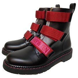 ****VALENTINO GARAVANI Bottes à sangle Anytime Noir Rose Bordeaux