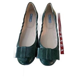 Prada Leather Ballet Flats Green Green