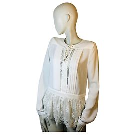 Blouse empiècement dentelle Guess Blanc cassé