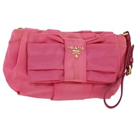 Prada-PRADA Pouch Nylon Leather Pink Auth yb175-Pink