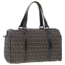 Fendi-FENDI Zucchino Canvas Hand Bag Leather Navy Auth ki3064-Navy blue