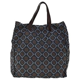 Prada-PRADA Hand Bag Nylon Leather Blue Brown Auth 45723-Brown,Blue