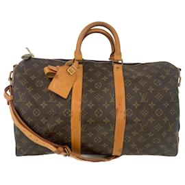 Louis Vuitton-Brown Coated Canvas Louis Vuitton Keepall Bandouliere 45-Brown