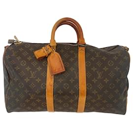 Louis Vuitton-Brown Coated Canvas Louis Vuitton Keepall Bandouliere 45-Brown