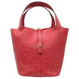Hermès-Cerradura Picotin de cuero de piel de avestruz roja Hermes 22 Tote bag-Roja