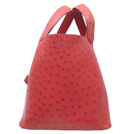 Hermès-Fechadura de picotina de couro de pele de avestruz vermelha Hermes 22 Tote bag-Vermelho