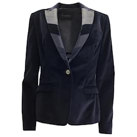 Dolce & Gabbana-Dolce & Gabbana Navy Blue One-Button Tuxedo-Style Velvet Blazer-Blue