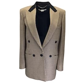 Stella Mc Cartney Stella McCartney Tan / Schwarzer Meya-Wollblazer mit Hahnentrittmuster Kamel