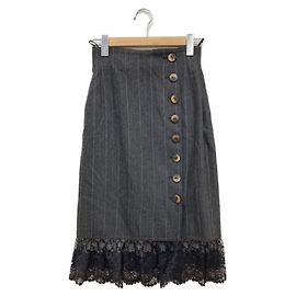 ****VALENTINO GARAVANI Wool Lace Switching Knee Length Skirt Black Grey