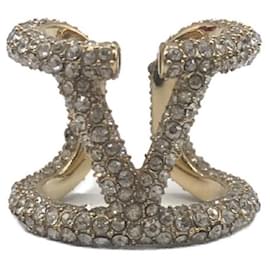 Valentino Garavani-****VALENTINO GARAVANI Golden Signature VLogo Crystal Ring-Gold hardware
