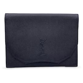 Yves Saint Laurent-Bolsa tipo clutch de couro preto vintage com logotipo YSL-Preto