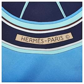 Hermès-Hermes Blue Washingtons Carriage Silk Scarf-Blue