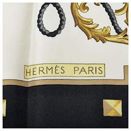 Hermès-Hermes White Les Cles Silk Scarf-White