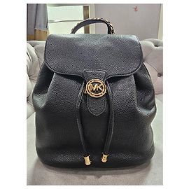 Michael Kors Mina Large Pebbled Leather Backpack Black
