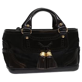 Céline-CELINE Hand Bag Enamel Harako Leather Dark Brown Auth 45710-Dark brown