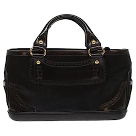 Céline-CELINE Hand Bag Enamel Harako Leather Dark Brown Auth 45710-Dark brown