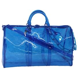 Louis Vuitton-LOUIS VUITTON Monogram Vinyl Keepall Bandouliere 50 Bag Blue M53272 auth 46351a-Blue