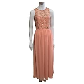 Jenny Packham-Peach evening gown with sequins and rhinestones-Peach
