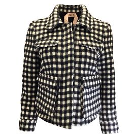 No 21 NEIN. 21 Schwarze Farbe / Weiße karierte Wolljacke mit Gingham-Karomuster Schwarz