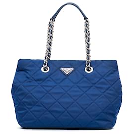 Prada-Prada Blue Tessuto Impuntu Tote Bag-Blue