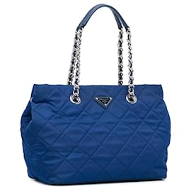 Prada-Prada Blue Tessuto Impuntu Tote Bag-Blue