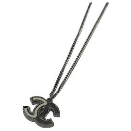 ***CHANEL Collier marque coco bicolore Noir Argenté
