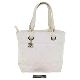 Chanel-CHANEL Shoulder Bag Coated Canvas White CC Auth ar9716-White