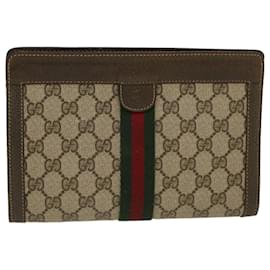 Gucci-GUCCI GG Canvas Web Sherry Line Clutch Bag Beige Rot Grün Auth ar9687b-Rot,Beige,Grün