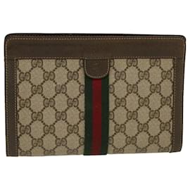Gucci-GUCCI GG Canvas Web Sherry Line Clutch Bag Beige Red Green Auth ar9687b-Red,Beige,Green