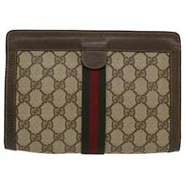 Gucci-GUCCI GG Canvas Web Sherry Line Clutch Bag Beige Red Green Auth ar9687b-Red,Beige,Green