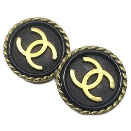 Boucles d'oreilles Chanel noires et dorées Noir Doré