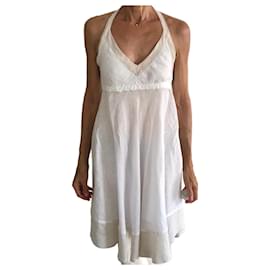 Autre Marque-backless dress in white linen and greige T. 36 - 38-White,Beige