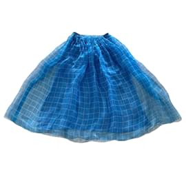 Autre Marque-falda plisada en organza de seda a cuadros azul cobalto talla XS o 34-Azul