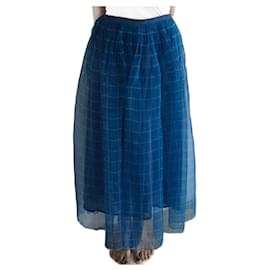 Autre Marque-pleated skirt in cobalt blue checked silk organza size XS or 34-Blue