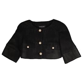 Chanel-Chanel Pearl Buttons Crop Runway Jacket-Black