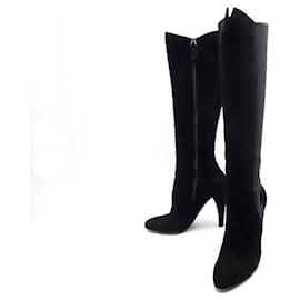 Alaïa-CHAUSSURES ALAIA BOTTES STRECTH ET DAIM PERFORE 37 NOIR BLACK BOOTS SHOES-Noir