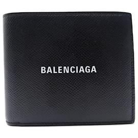 Balenciaga-NEW BALENCIAGA CASH SQUARE WALLET WALLET 594549 PURSE BLACK LEATHER-Black