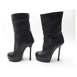 Yves Saint Laurent-CHAUSSURES YVES SAINT LAURENT BOTTINES TRIBTOO 36 FOURREES CUIR BOOTS SHOE-Noir