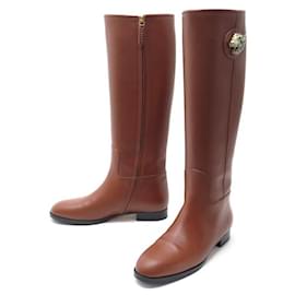 NEW Gucci Women's 317032 Brown Suede Logo Knee High Boots Shoes 37.5 7.5