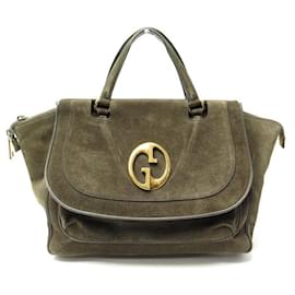 Gucci-Gucci handbag bag 1973 251813 in suede kaki 49CM DEER HAND BAG SHOULDER HOLDER-Khaki