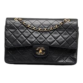 Chanel-Bolsa com aba média clássica forrada-Preto