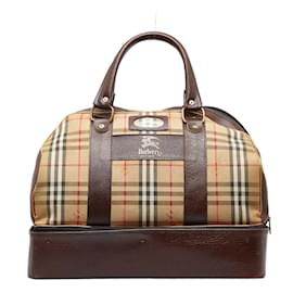 Burberry-Burberry Haymarket Check Canvas Weekend Bag Canvas Reisetasche in gutem Zustand-Braun