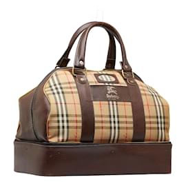 Burberry-Burberry Haymarket Check Canvas Weekend Bag Canvas Reisetasche in gutem Zustand-Braun