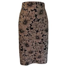 Marella-Marella by Max Mara Womens Black & Bronze Floral Pencil Skirt UK 12 US 8 EU 40-Black,Bronze