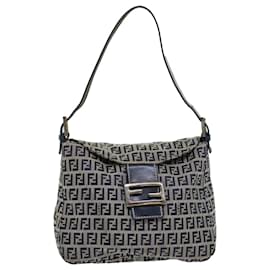 Fendi-FENDI Sac à bandoulière Mamma Baguette en toile Zucchino Cuir Marine Auth 45956-Bleu Marine